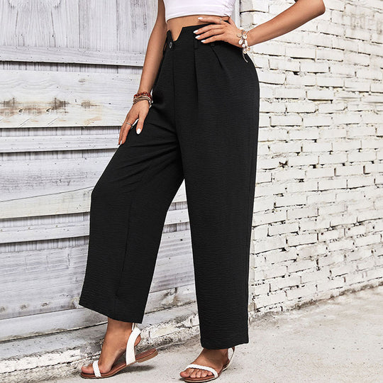 Damen weite High-Waist-Hose mit strukturiertem Obermaterial und eleganten Falten EB