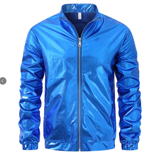 Herren nan Bomberjacke mit durchgehendem Reißverschluss, reflektierendem Metallic-Finish und elastischen Bündchen EB