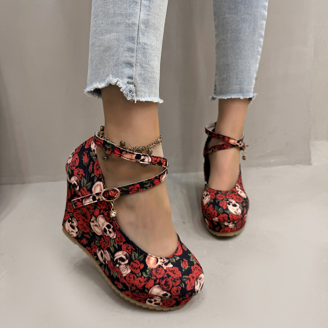 Damen Wedge-Pumps mit eleganter Riemchen-Applikation EB