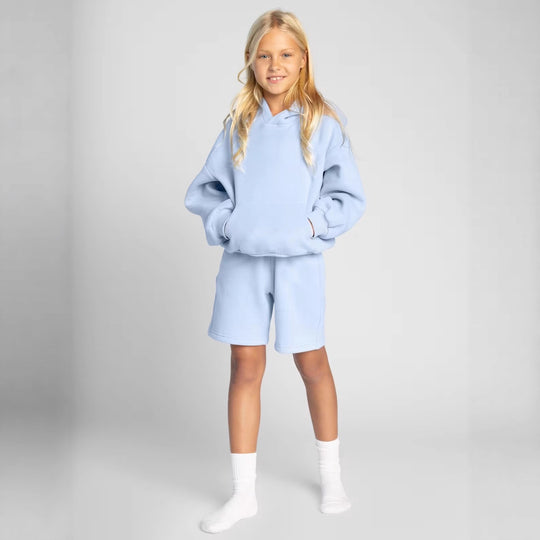 Damen Kapuzensweatshirt und Shorts-Set aus weichem Fleece mit praktischen Taschen EB