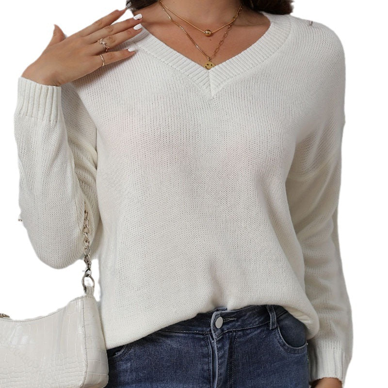 Damen atmungsaktiver V-Ausschnitt Strickpullover mit lockerer Passform EB