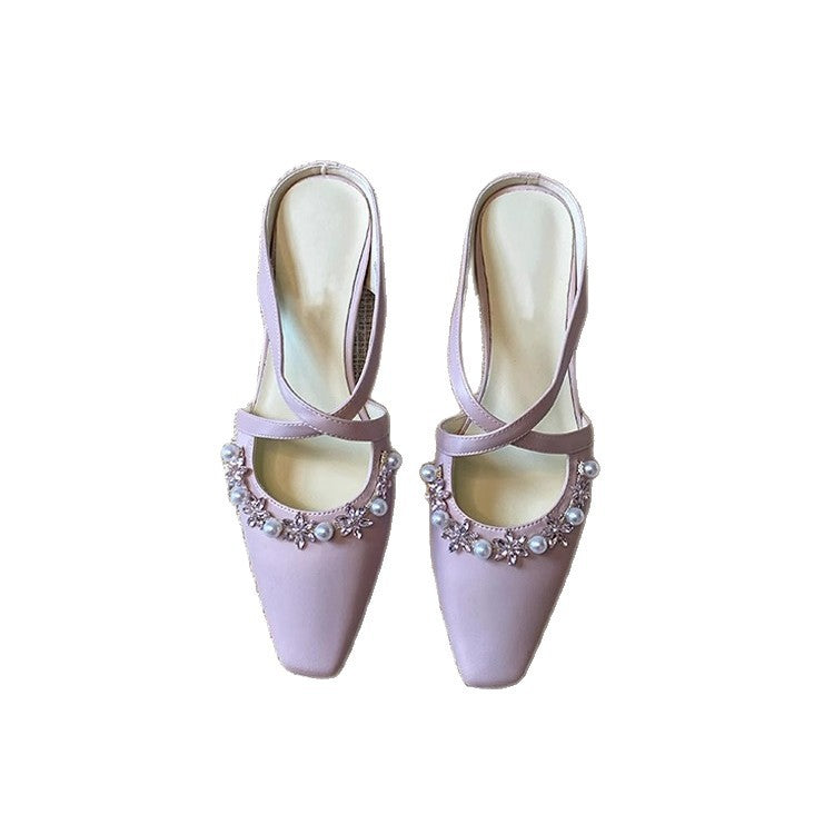Damen Slingback-Pumps mit strassbesetztem Dekor EB