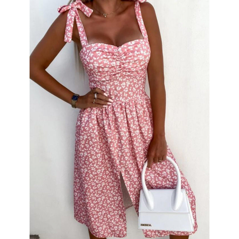 Damen Sommerkleid mit floralem Design und verspielt gebundenen Trägern EB
