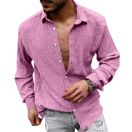 Herren lässiges Langarmhemd mit strukturiertem Gewebe und modernem Look EB