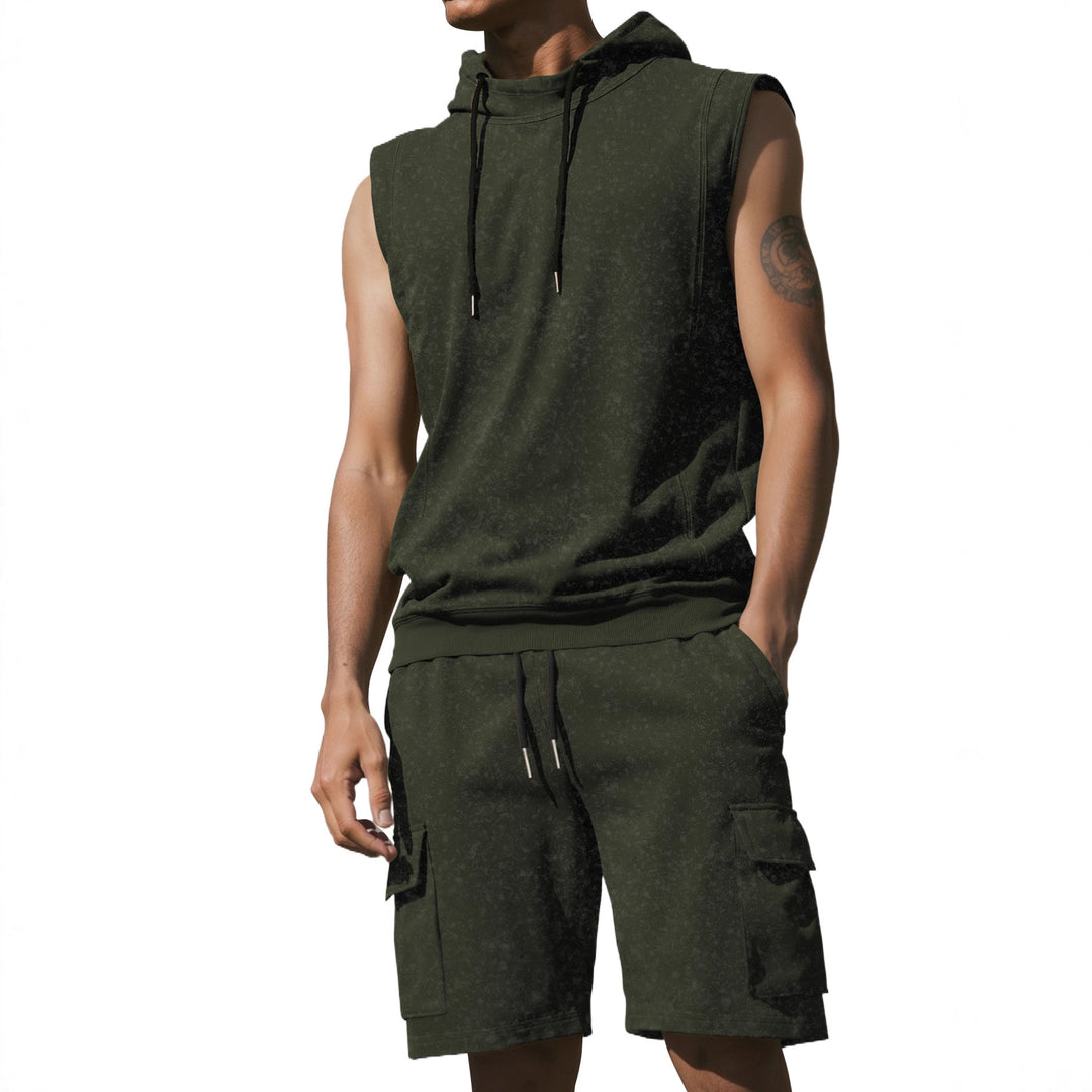 Herren nan Kapuzen-Muskelshirt-Set mit funktionaler Cargobermuda EB