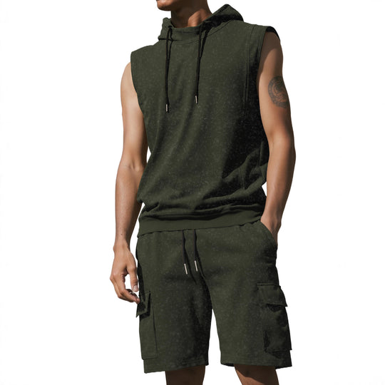 Herren nan Kapuzen-Muskelshirt-Set mit funktionaler Cargobermuda EB