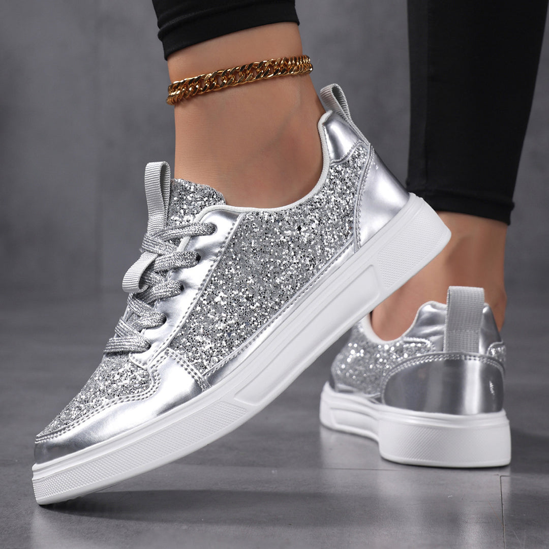 Damen Glitzernde Sport Sneakers mit glattem Obermaterial und rutschfester Sohle EB