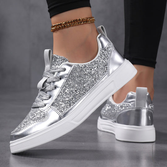 Damen Glitzernde Sport Sneakers mit glattem Obermaterial und rutschfester Sohle EB