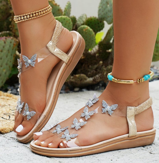 Damen elegante Sandalen mit funkelndem Schmetterlingsdesign EB