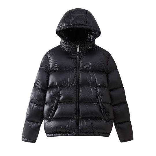 Damen funktionale Daunenjacke mit integrierter Kapuze und seitlichen Taschen EB
