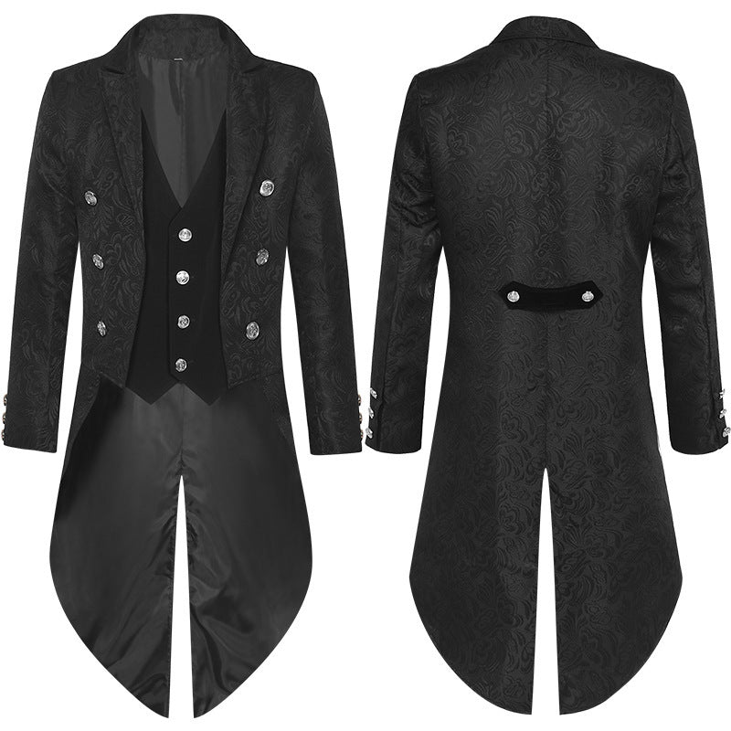 Herren nan verzierter Gehrock mit Schwalbenschwanz, besticktem Revers und ornamentalem Manschettenbesatz Eb