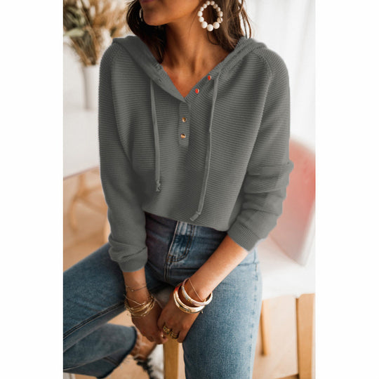 Damen Kurzarm Hoodie mit modernen Knopfdetails und elastischen Saum EB