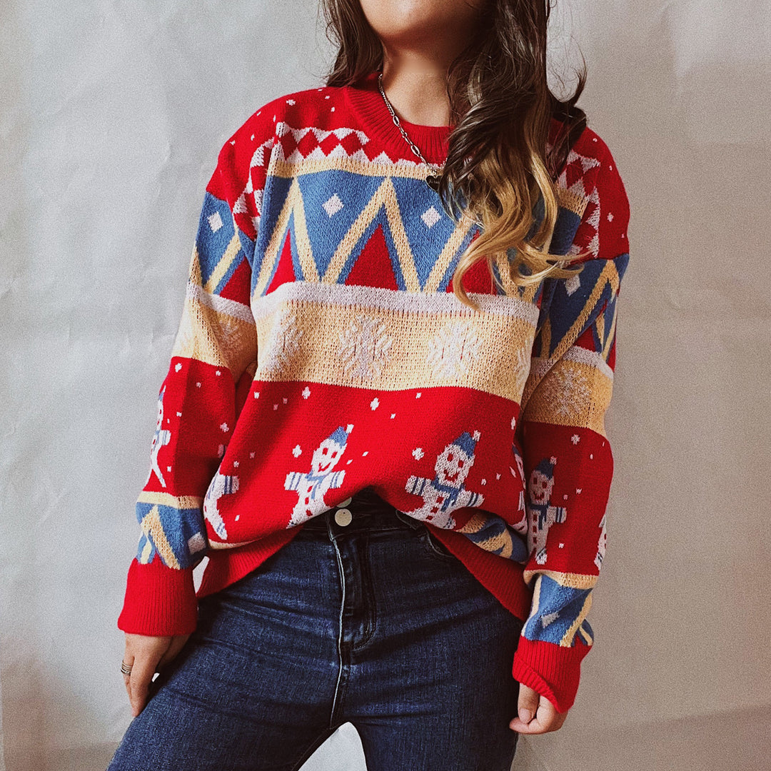 Damen Festlicher Winterpullover mit lebhaftem Weihnachtsdesign EB