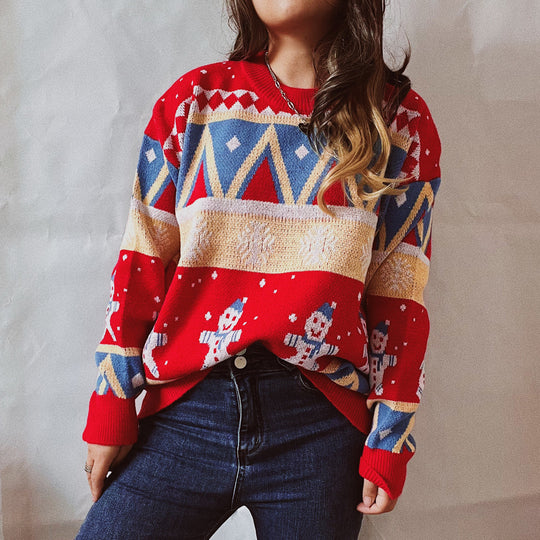 Damen Festlicher Winterpullover mit lebhaftem Weihnachtsdesign EB