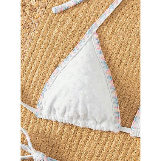 Damen Triangel-Bikini mit zierlichen Blüten-Details EB