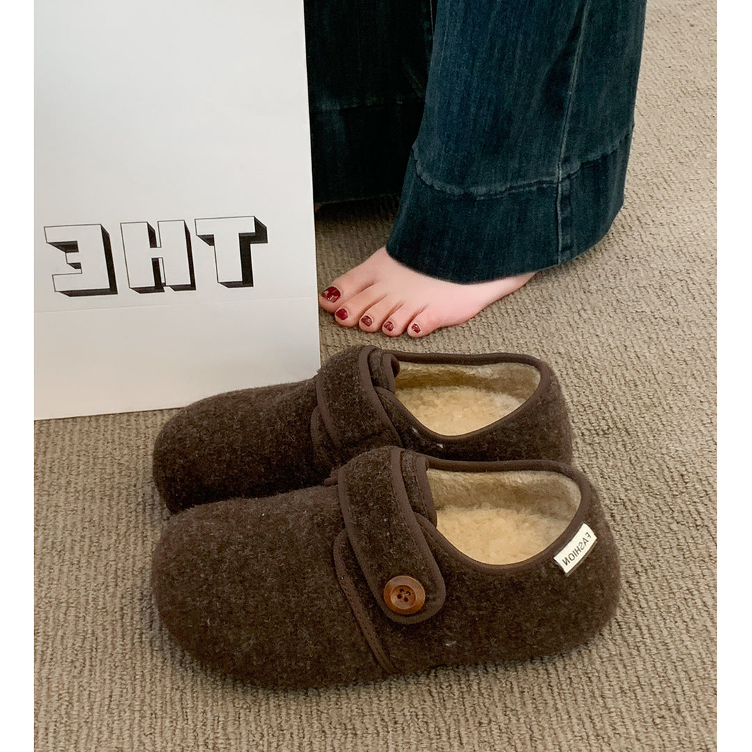 Damen Fleece Clogs mit praktischem Knopfverschluss und rutschfester Sohle EB