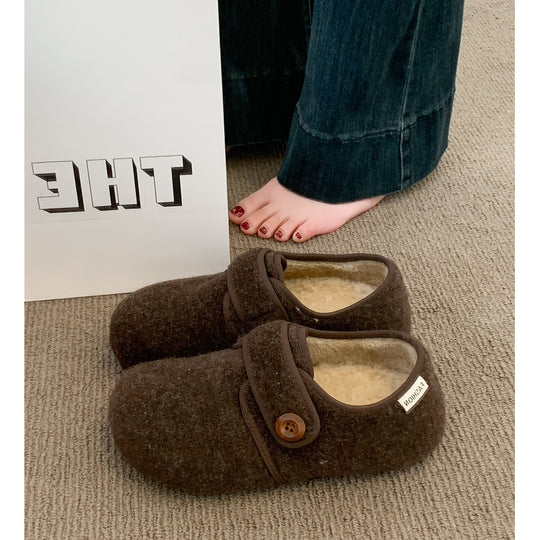 Damen Fleece Clogs mit praktischem Knopfverschluss und rutschfester Sohle EB