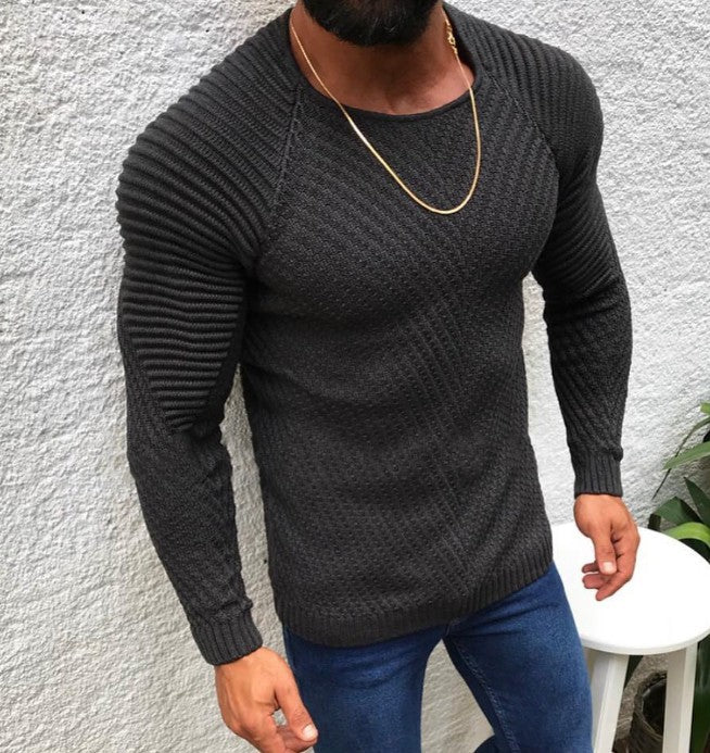 Herren nan strukturierter Slim-Fit Raglanpullover aus feinem Rippen- und Waffelstrick EB