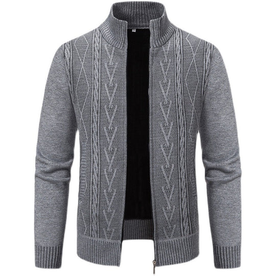 Herren Strickjacke mit modernem Zopfmuster und hochgeschlossenem Kragen EB