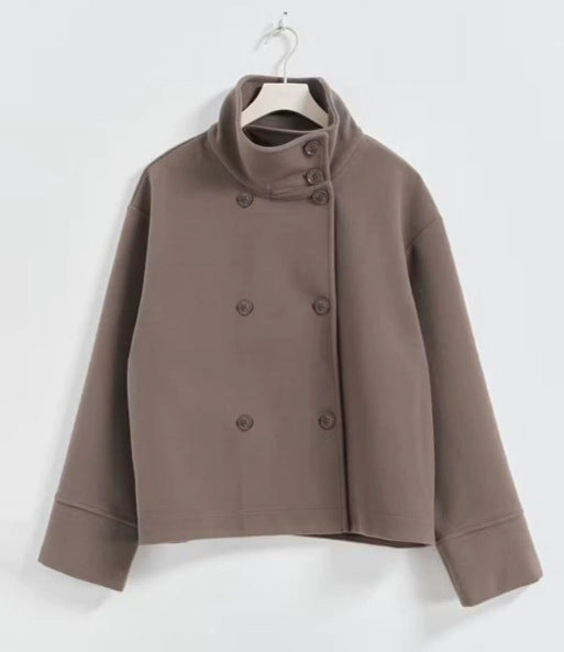 Damen modische Kurzjacke mit großem Kragen und Knopfverschluss EB