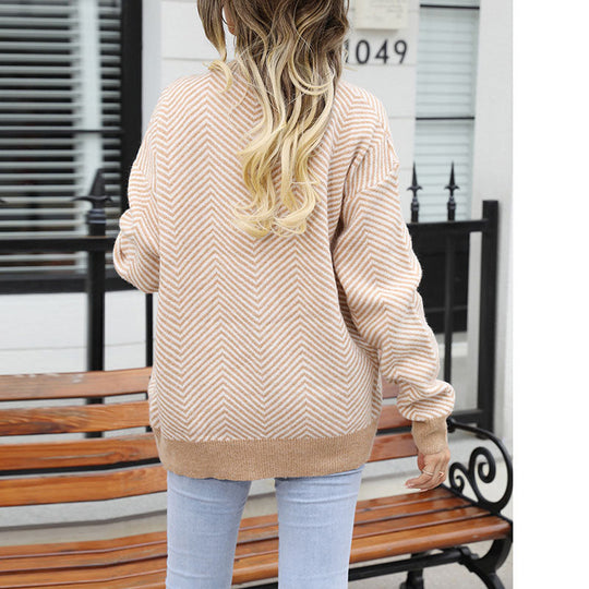 EB | Gestreifte Klassische Strickjacke für Damen