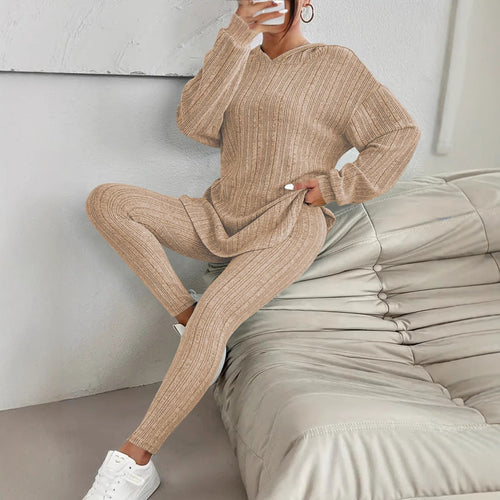 Damen gemütliches Strick-Set mit oversized Oberteil und enganliegenden Leggings EB