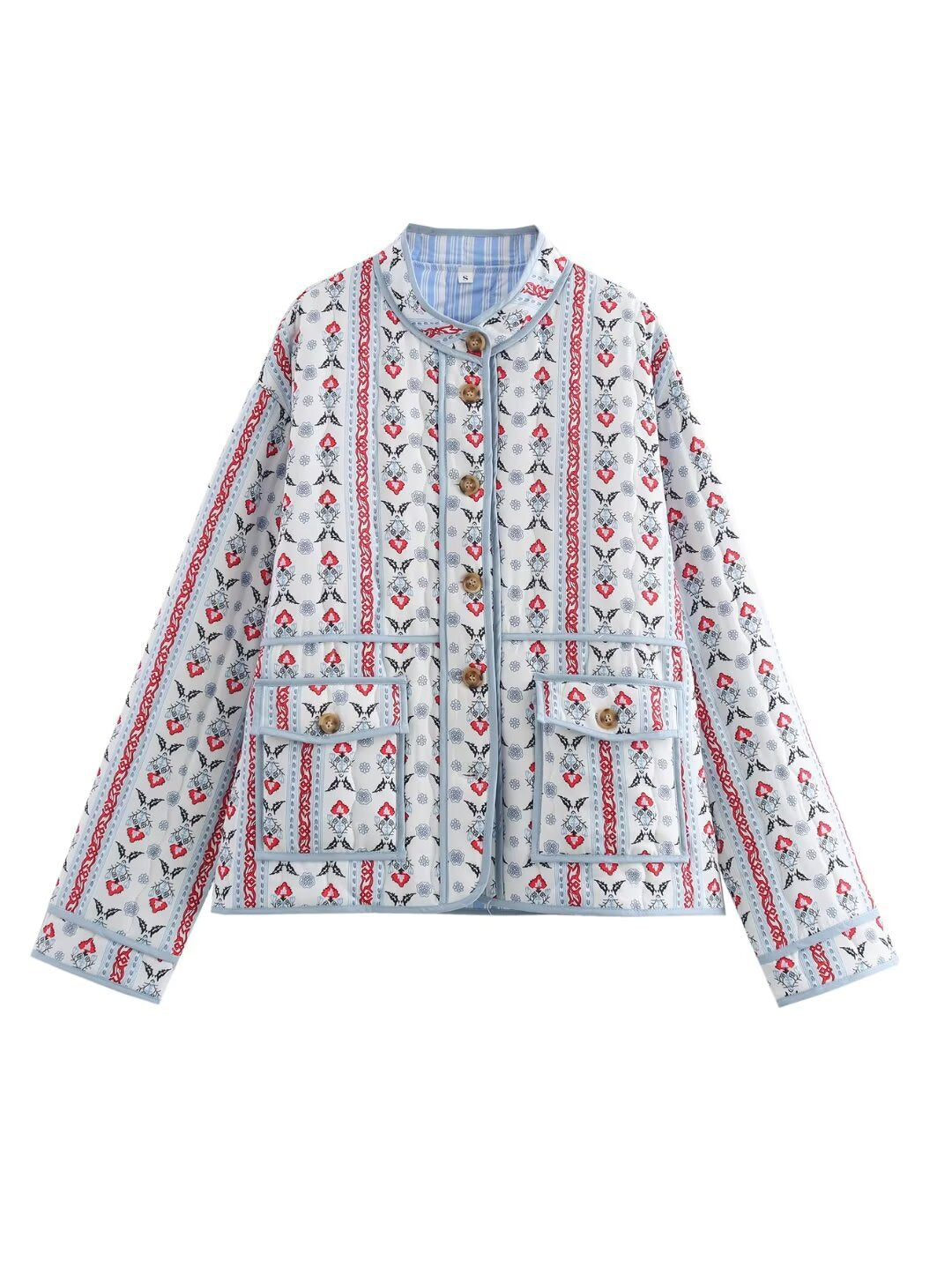 Damen Steppjacke mit floralen Mustern und praktischen Taschen EB