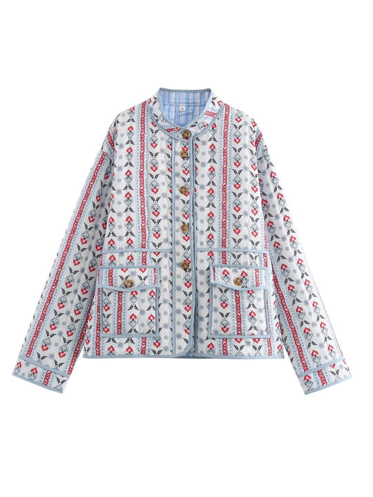 Damen Steppjacke mit floralen Mustern und praktischen Taschen EB