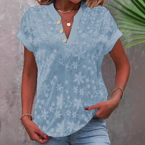 Damen Bluse mit floralem Stickmuster und klassischem V-Ausschnitt EB