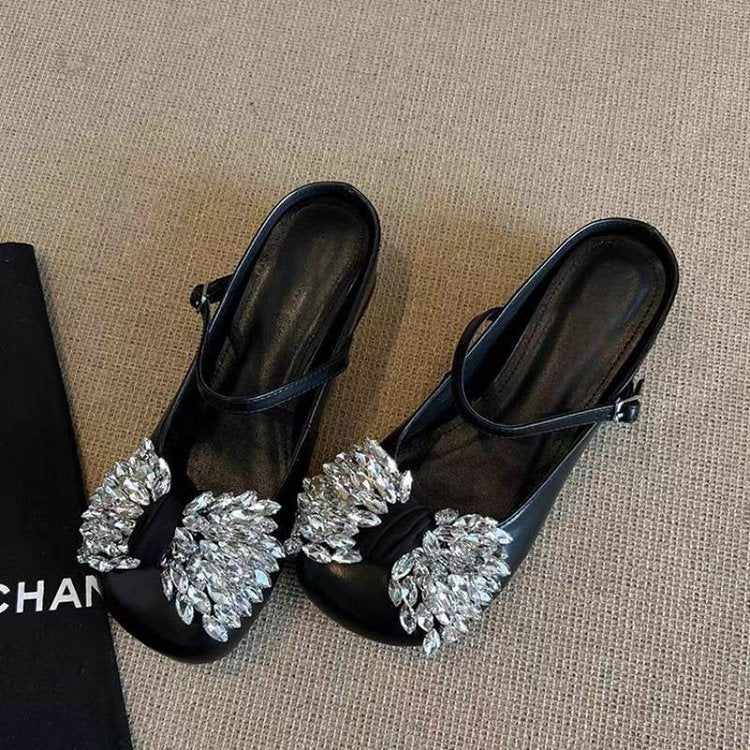 Damen elegante Slingback-Pantoletten mit funkelnden Strassdetails EB
