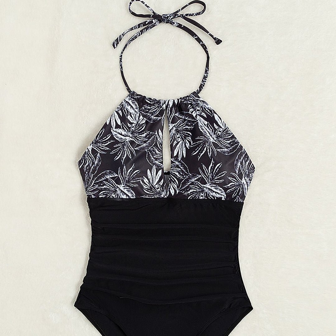 Damen eleganter Einteiler-Badeanzug mit floralem Muster und figurformenden Elementen EB