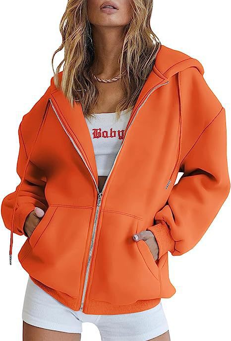 Damen nan oversized Kapuzenjacke mit durchgehendem Reißverschluss Kängurutaschen und weichem Sweatmaterial EB