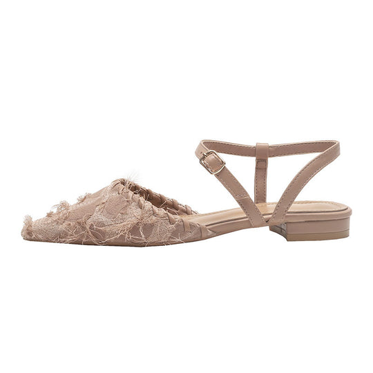 Damen Elegante Sling-Ballerinas mit feiner Fransenverzierung EB