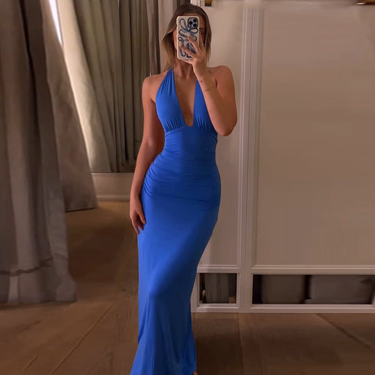 Damen Halter-Maxikleid mit eleganter Drapierung EB