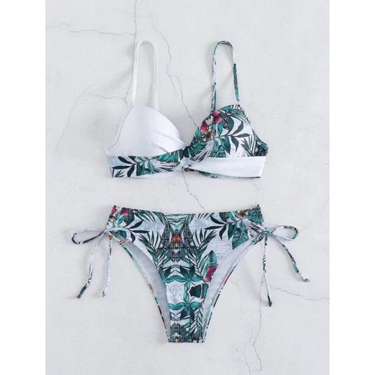 Damen Triangel-Bikini mit floralem Muster und stilvollen Bindebändern EB