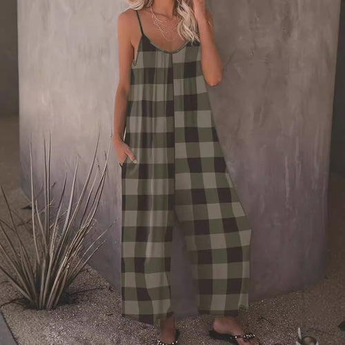 Damen Lässiger Jumpsuit im karierten Design mit praktischen Taschen EB