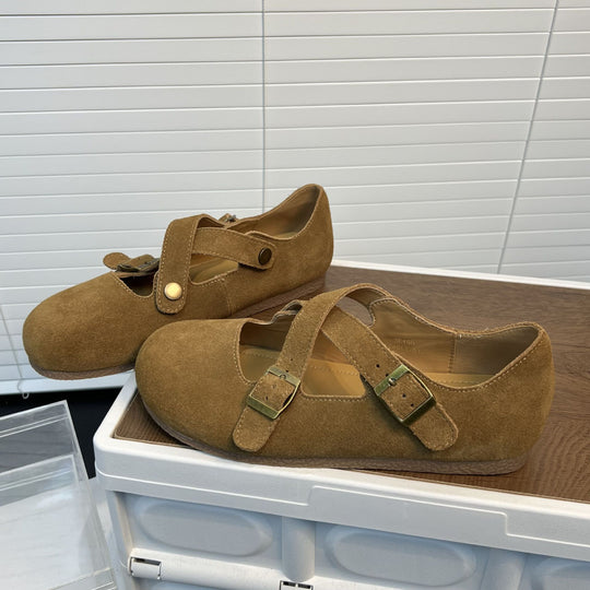 Damen bequeme Clogs mit dekorativem Kreuzriemen und sanfter Wildlederoberfläche EB