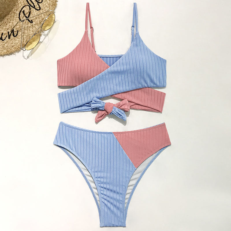 Damen Rippmuster Bikini-Set mit verstellbaren Trägern EB