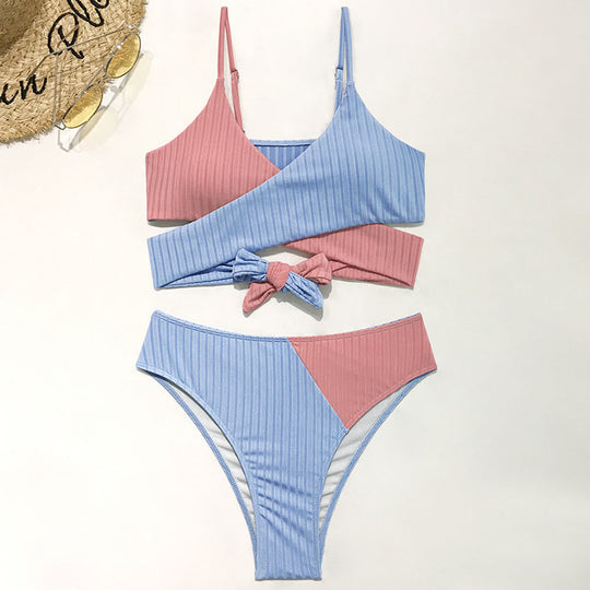 Damen Rippmuster Bikini-Set mit verstellbaren Trägern EB