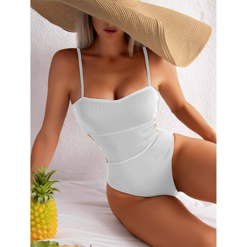 Damen Einteiler Badeanzug mit elegantem Rippendesign und figurschmeichelnder Silhouette EB
