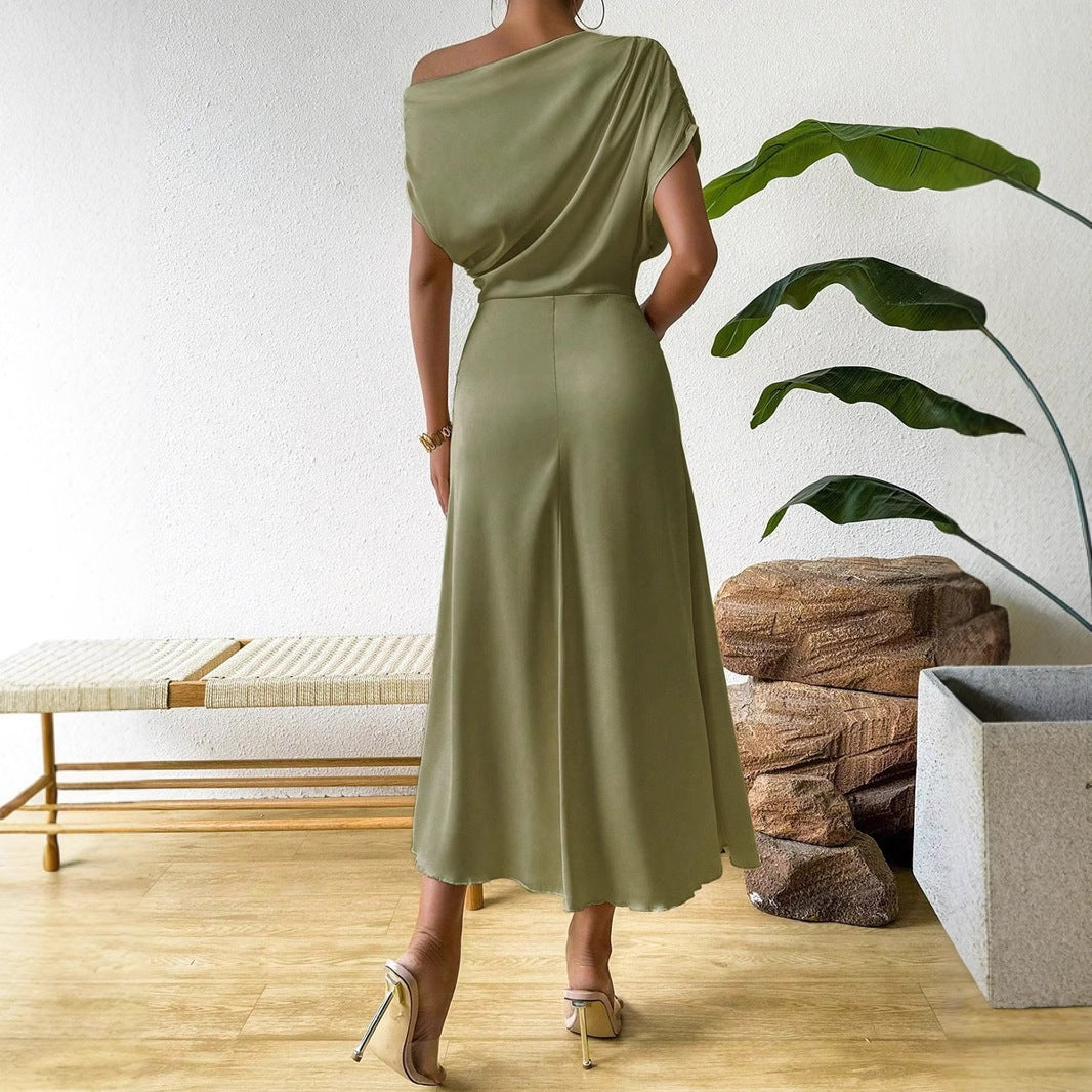 Damen Elegantes Wickelkleid mit asymmetrischem Oberteil und fließendem Schnitt EB