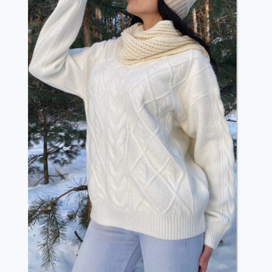 Damen Oversized Strickpullover mit Zopfmuster EB
