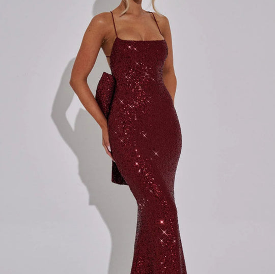 Damen Glamouröses Abendkleid mit schimmernden Pailletten und elegante Träger EB
