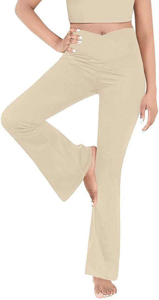 Damen nan taillenhohe Yogahose mit überkreuztem Bund und ausgestelltem Saum mit Schlitz EB