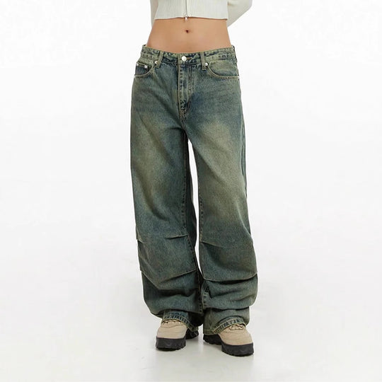 Damen Baggy-Jeans mit hohem Taillenbund und weiten Beinen EB