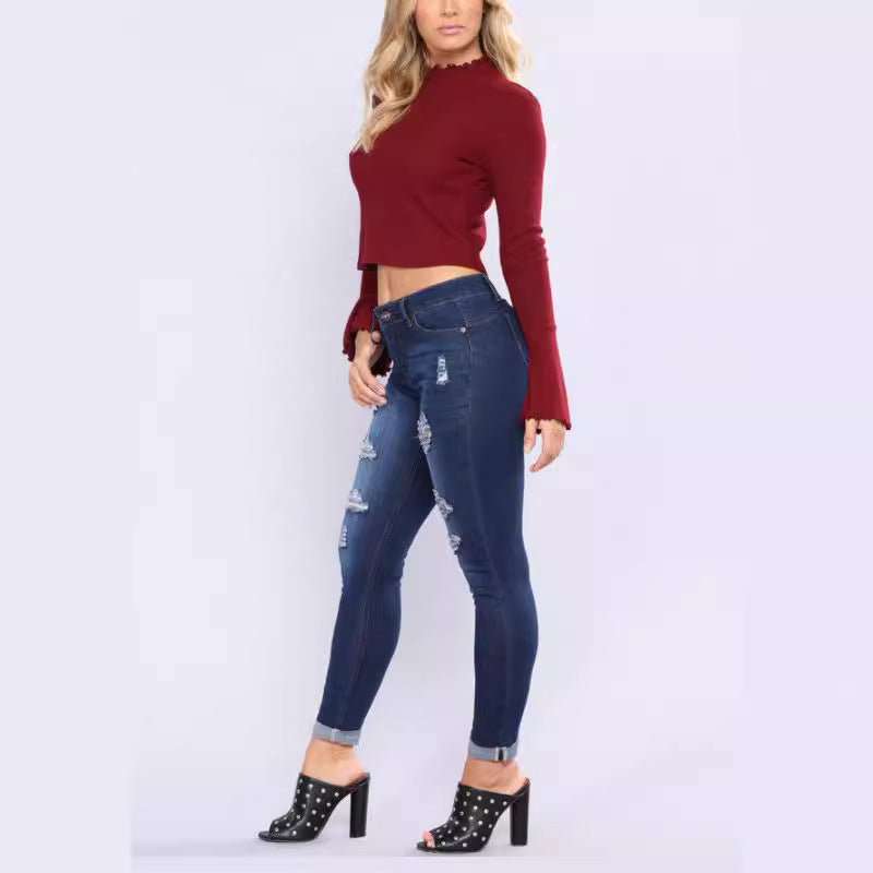 Damen Slim-Fit Jeanshosen mit Distressed-Details EB