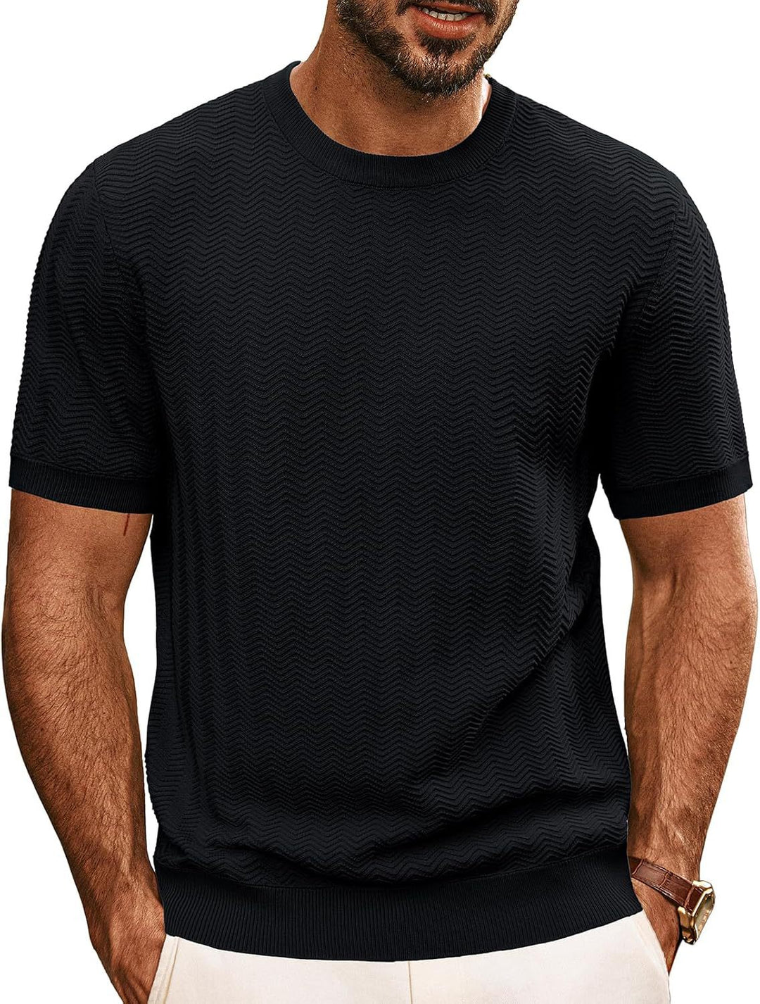 Herren strukturiertes Rundhals T-Shirt EB