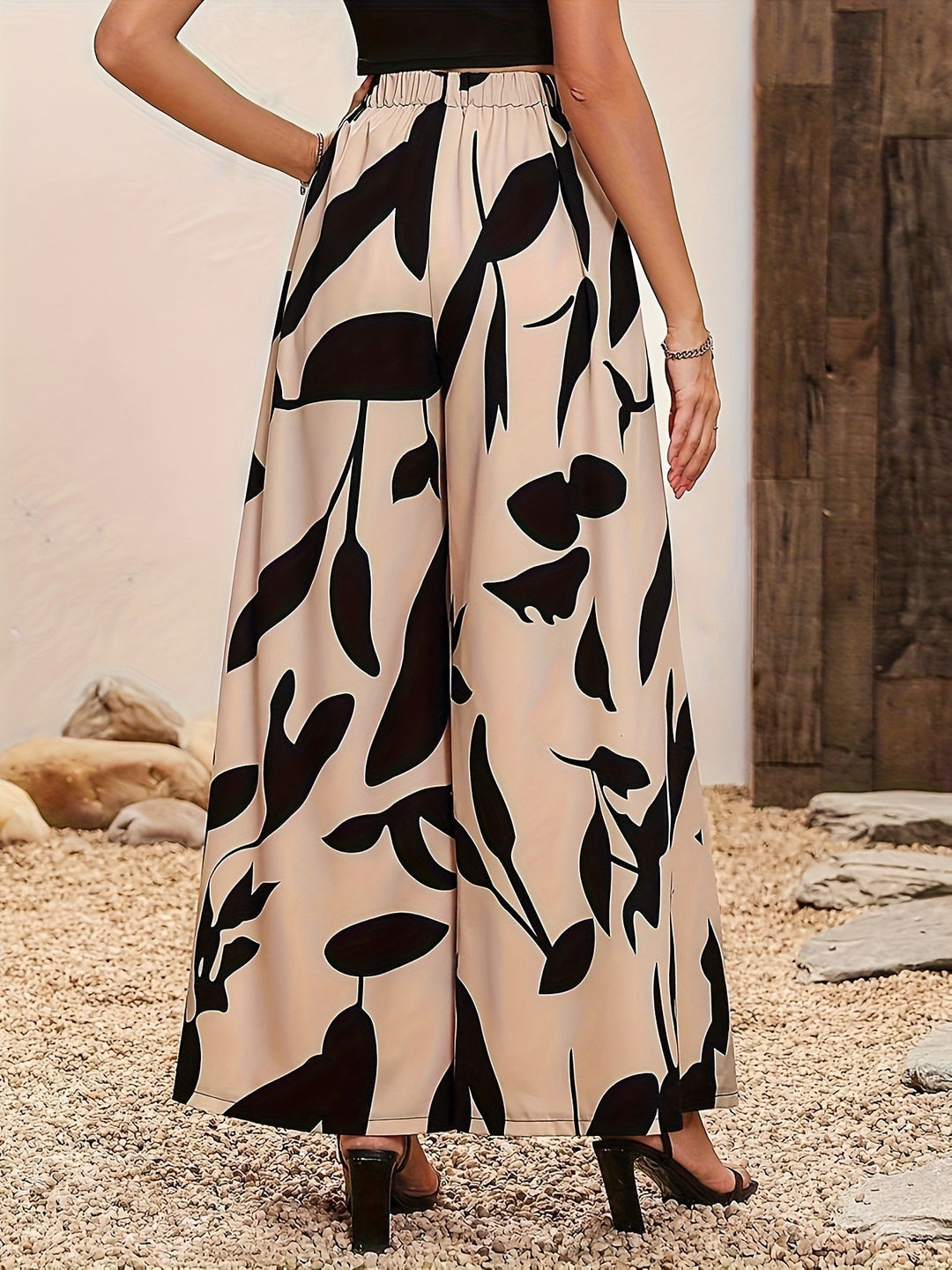 Damen Palazzo-Hose mit floralem Muster und weitem Schnitt EB