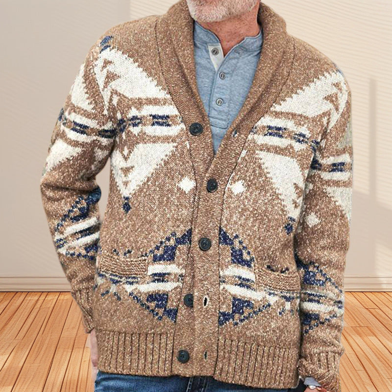 Herren Strickjacke mit kunstvollem Muster und praktischen Taschen EB
