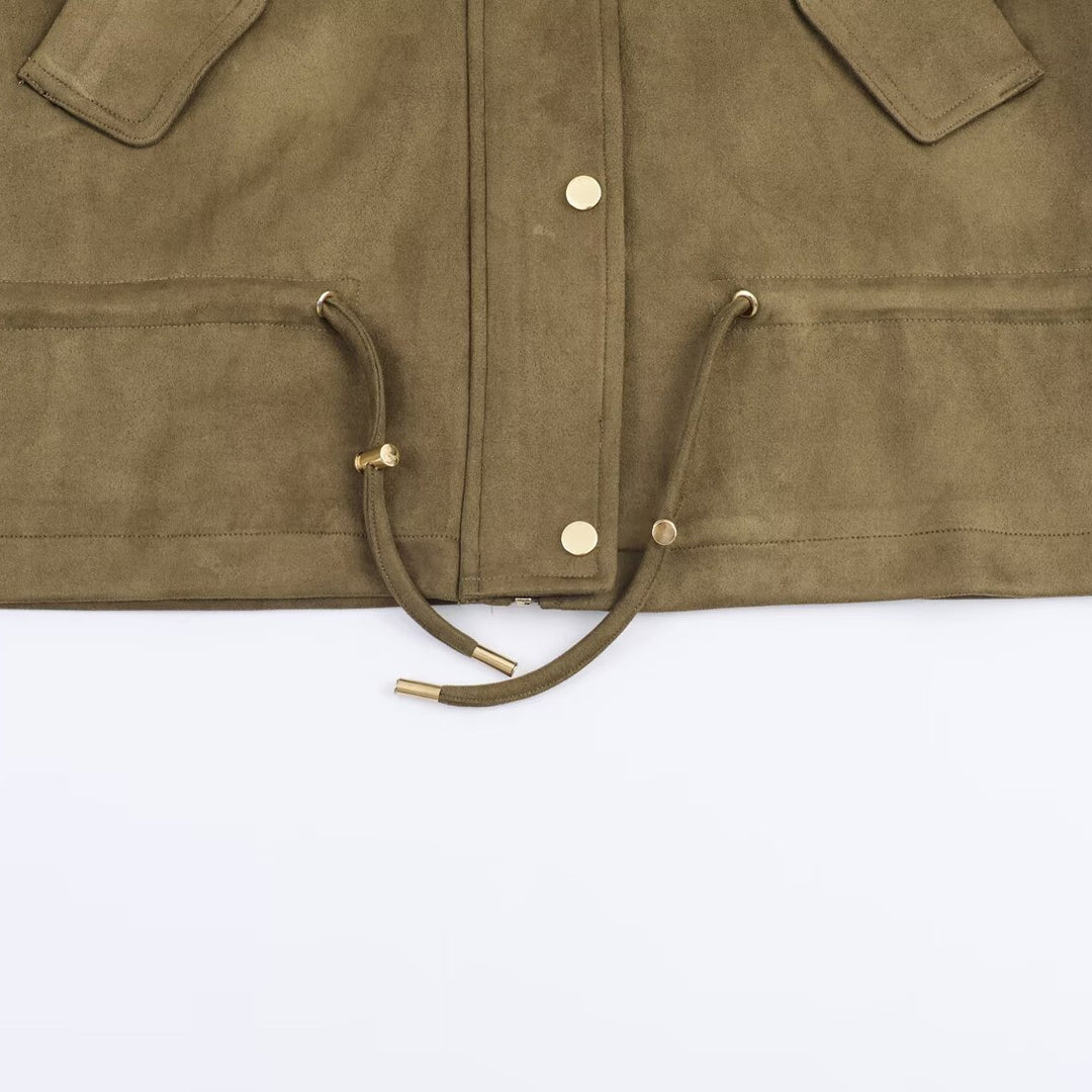 Damen modische Übergangsjacke mit Kapuze und praktischen Taschen EB